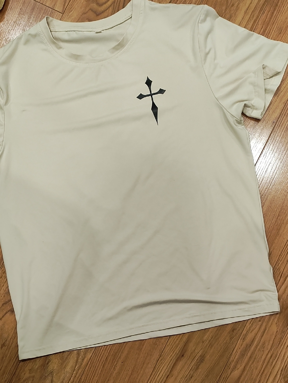 Source Unknown Cream Short Sleeve Tee with Black Cross Logo